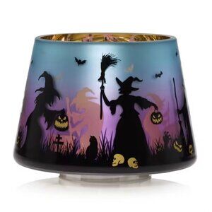 YANKEE CANDLE Flicker Halloween Witches Glass Shade Purple Blue